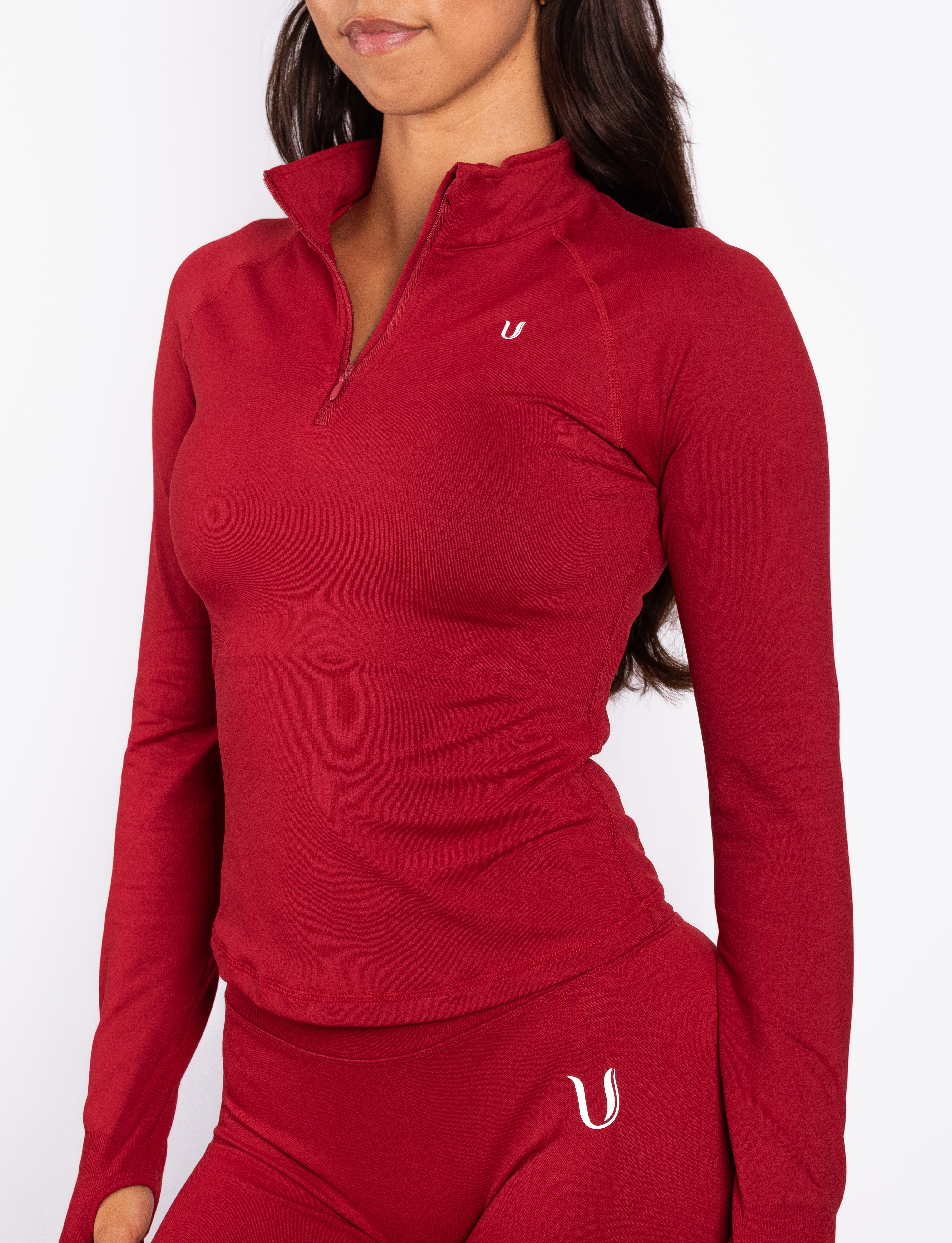 Beau Half Zip Lange Mouwen Top Rood - Dames sportkleding | Ultimate Gainz