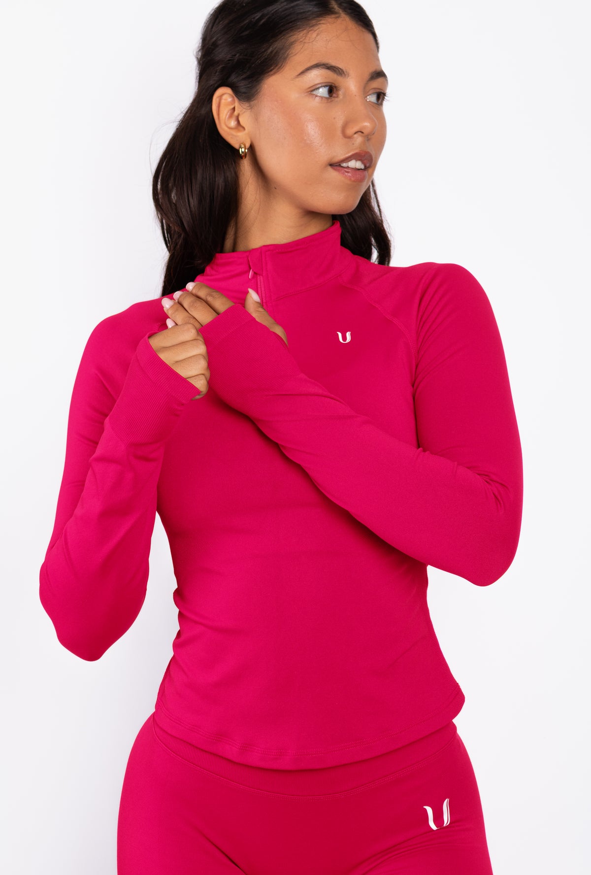 Beau | Half Zip Lange Mouwen Top - Framboos