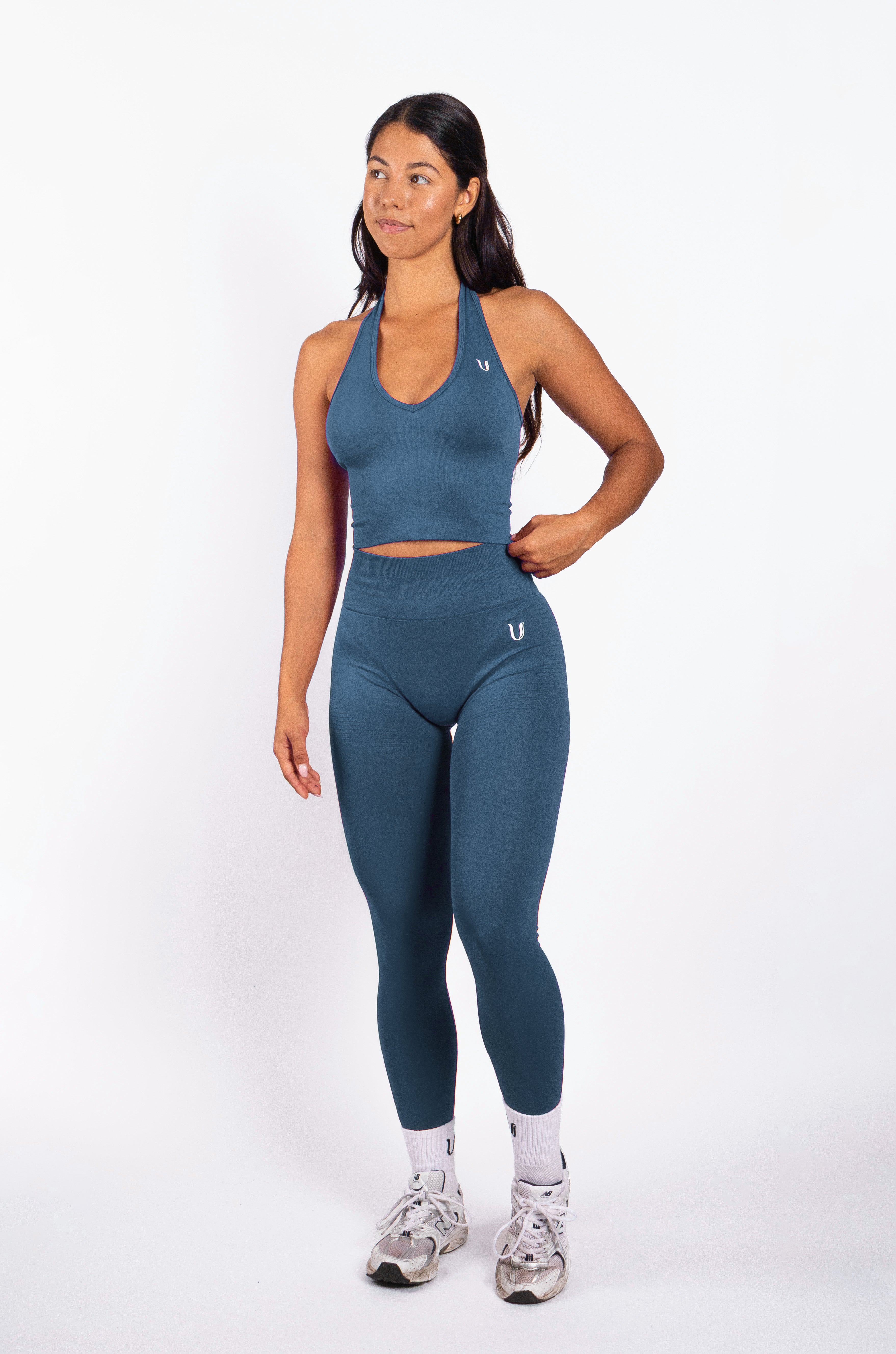 Bibi | Geribde Naadloze Halter Top – Blauw