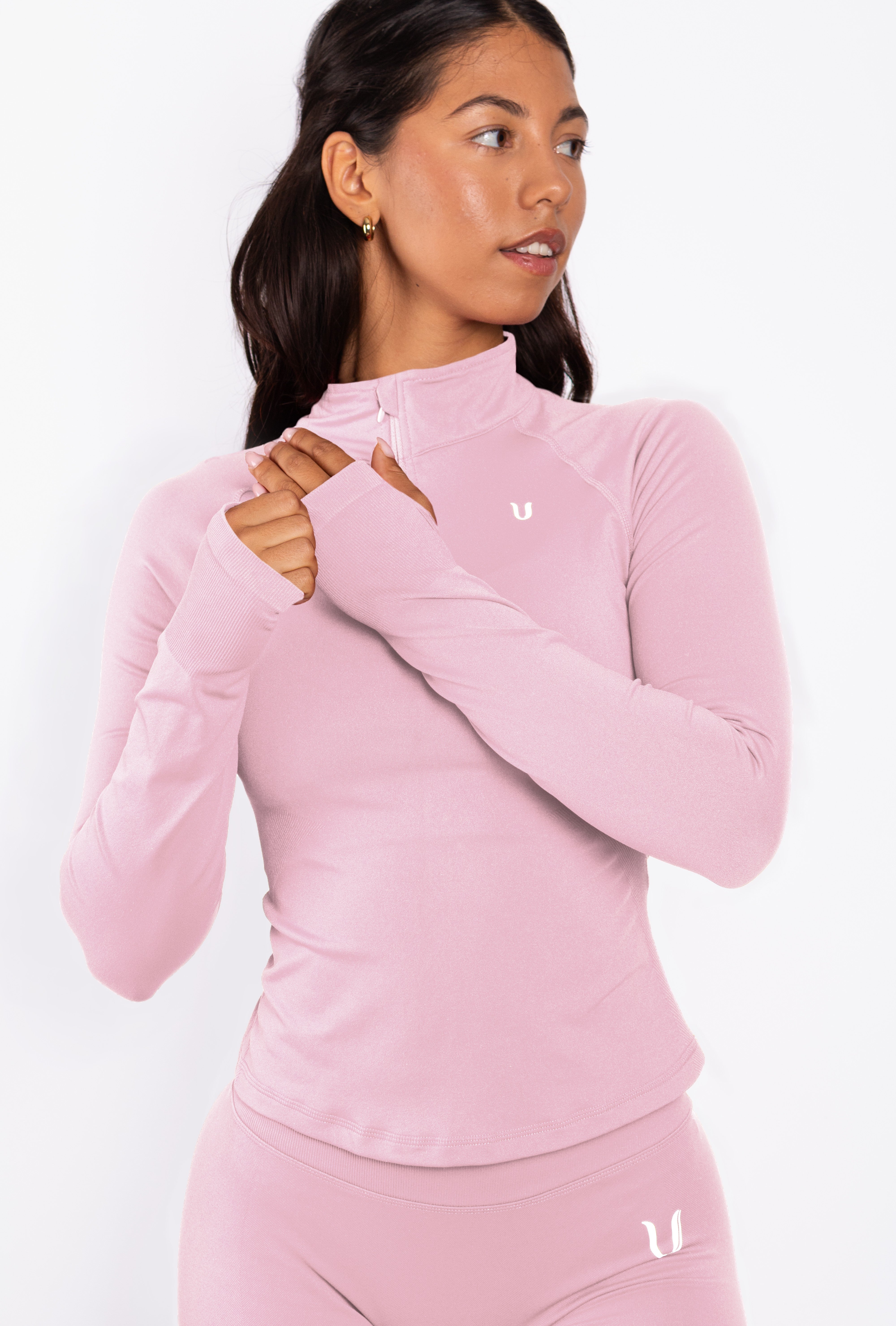 Beau | Half Zip Lange Mouwen Top - Roze
