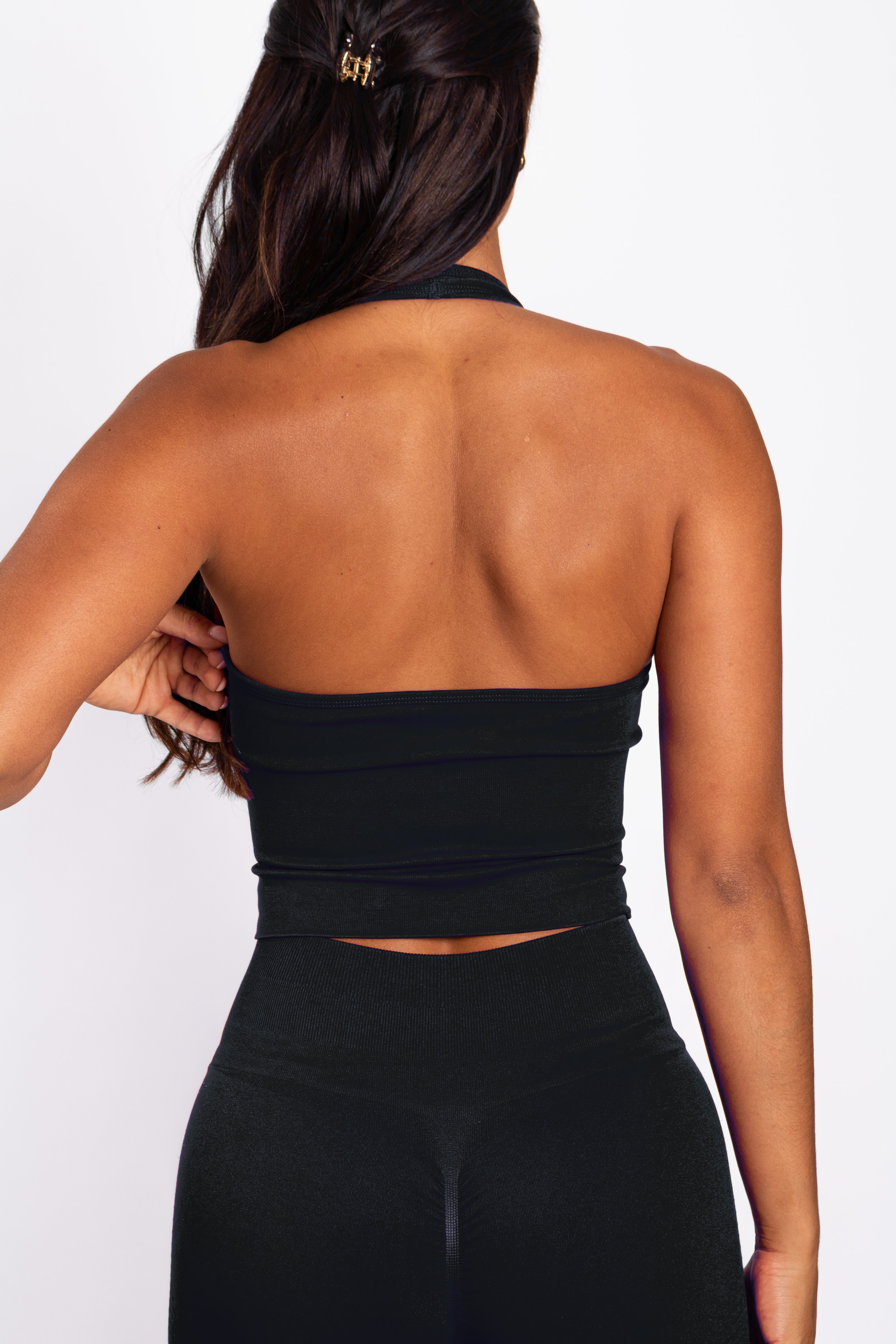 Bibi | Geribde Naadloze Halter Top – Zwart