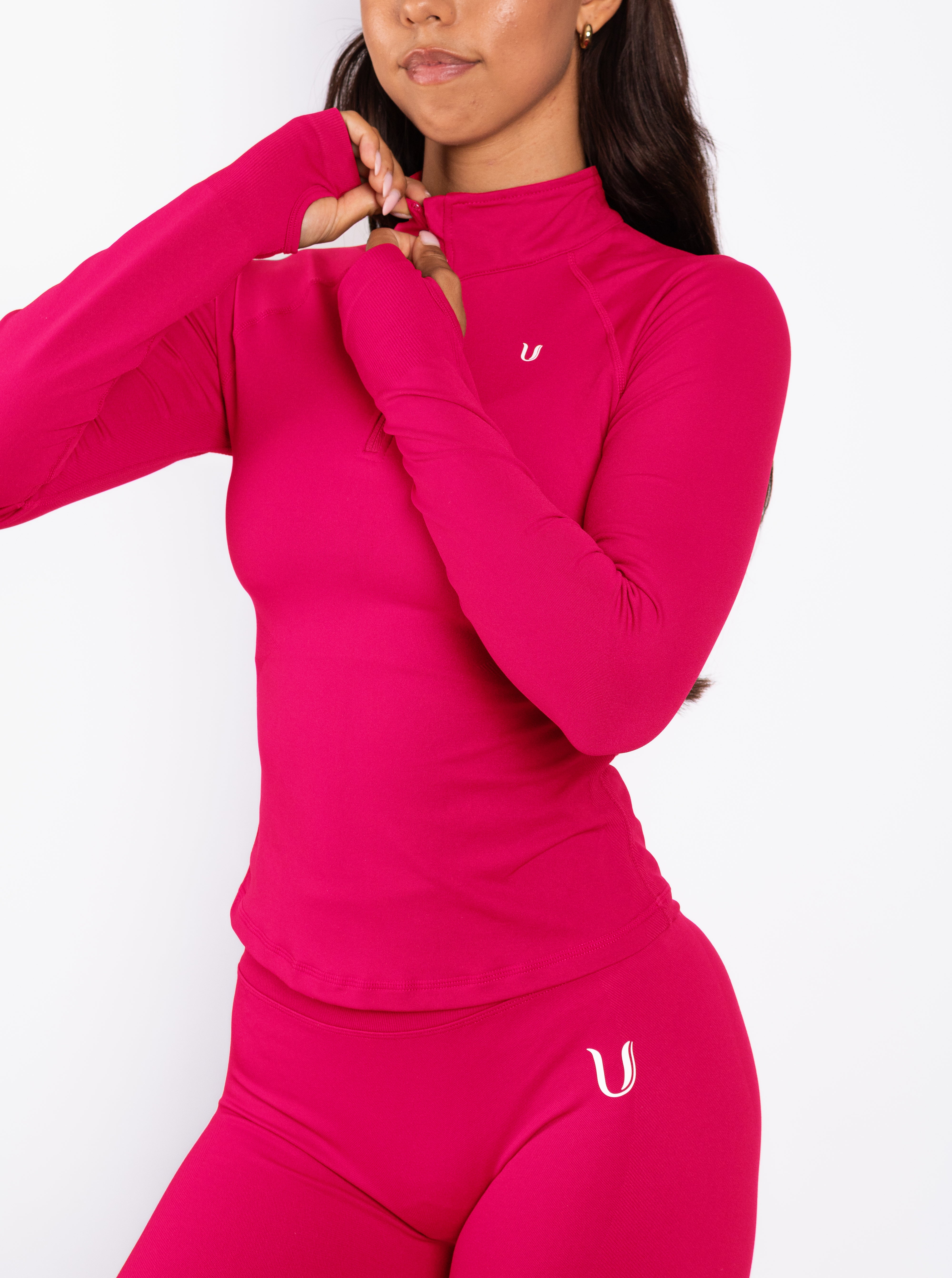 Beau | Half Zip Lange Mouwen Top - Framboos