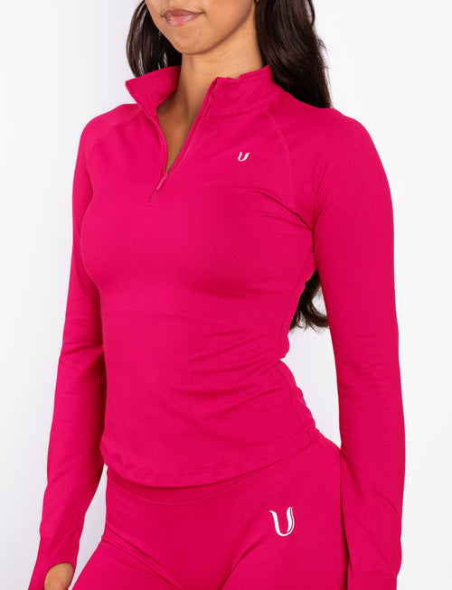 Beau | Half Zip Lange Mouwen Top - Framboos