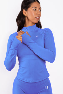 Beau | Half Zip Lange Mouwen Top - Blauw